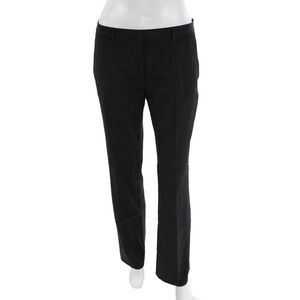 Prada Womens Silk High Waisted Pleated Straight Leg Trouser Pants Black Size 30